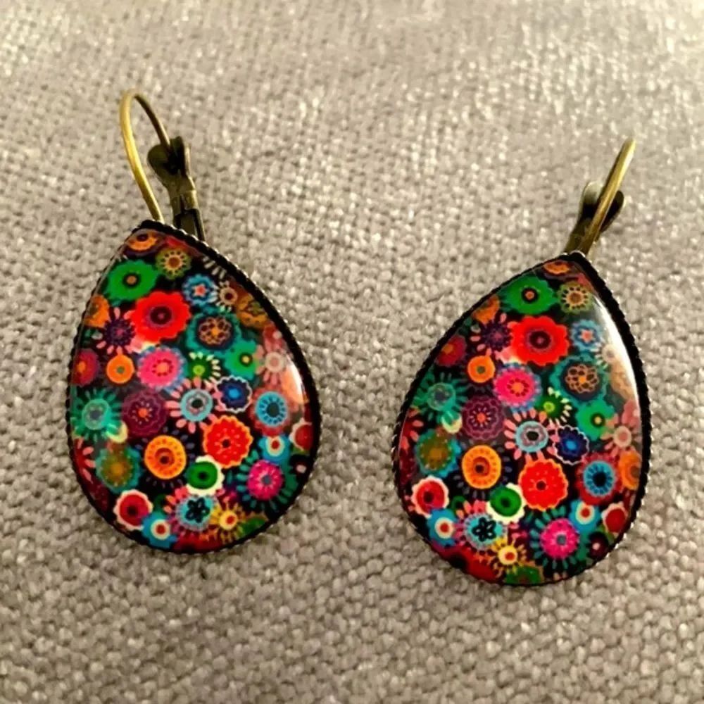 1960s Style Color Pop Glass Teardrop Earrings